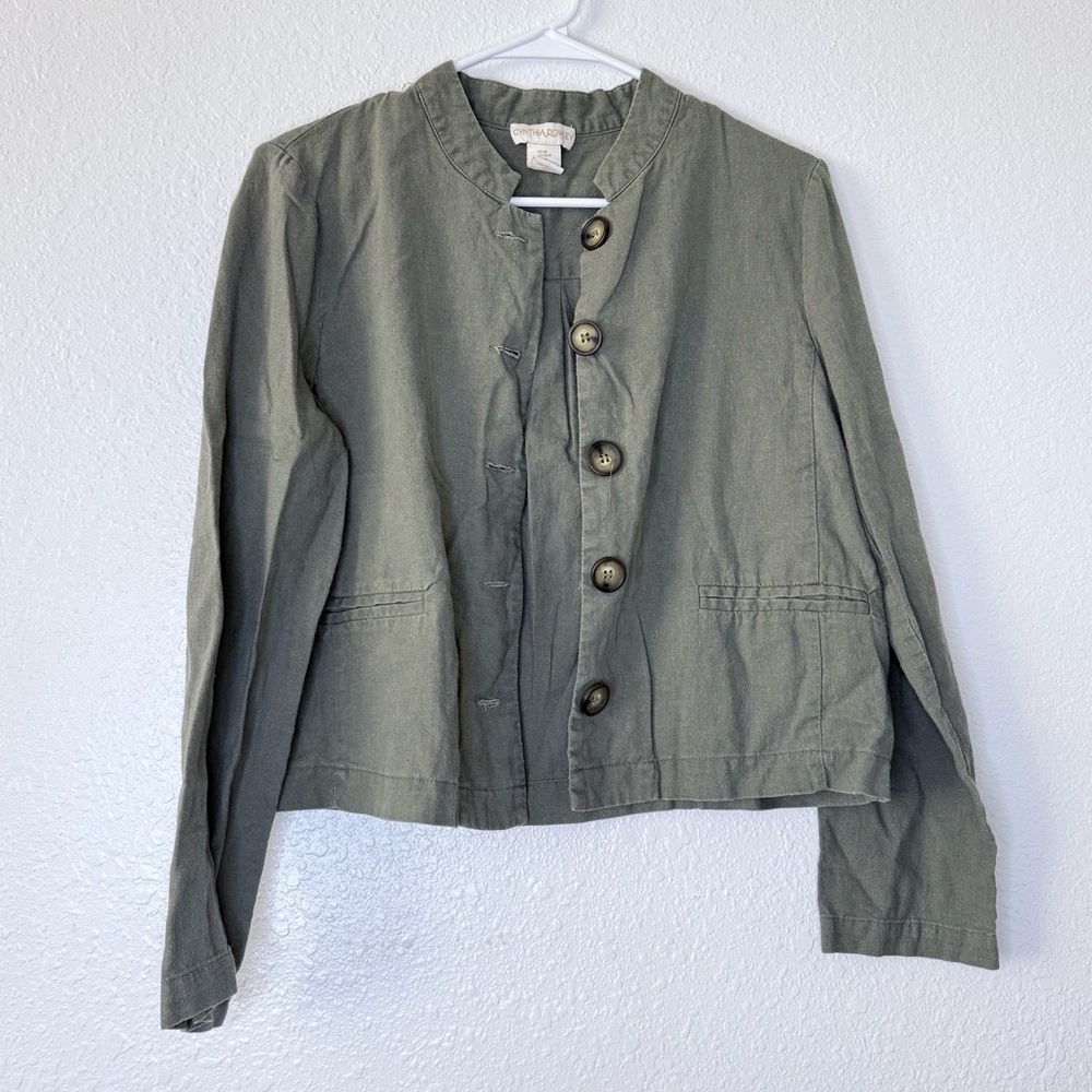 🍓 Cynthia Rowley Linen Blend Button Front Army Green Shacket Medium
